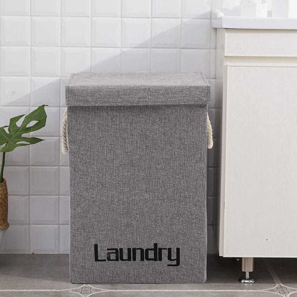 Grey Foldable Linen Laundry Baskets with Lid