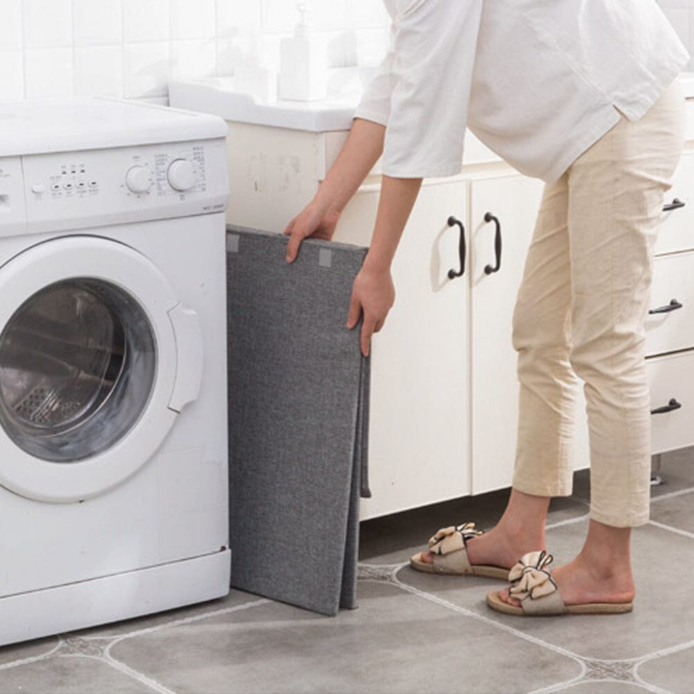 Grey Foldable Linen Laundry Baskets with Lid