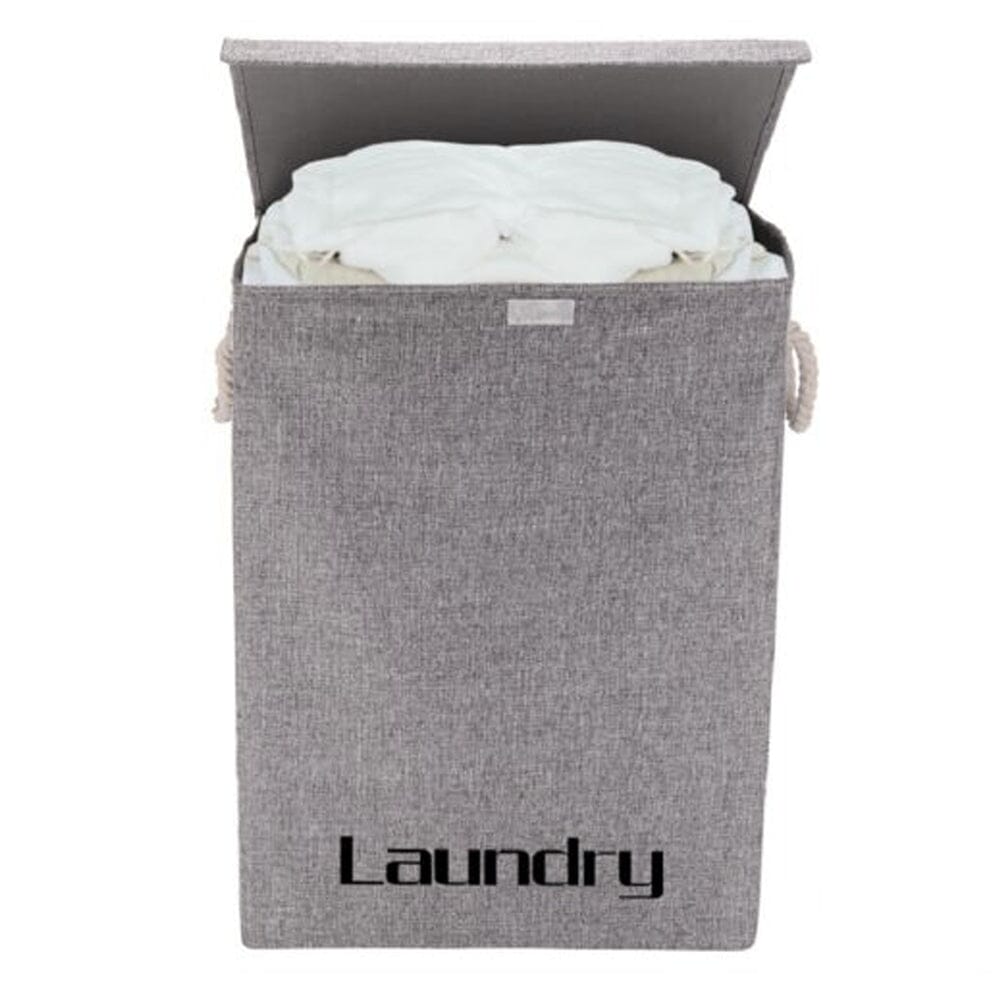 Grey Foldable Linen Laundry Baskets with Lid