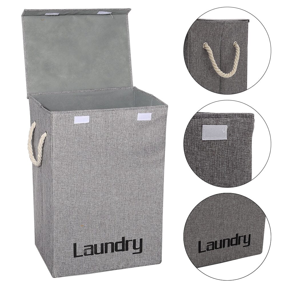 Grey Foldable Linen Laundry Baskets with Lid