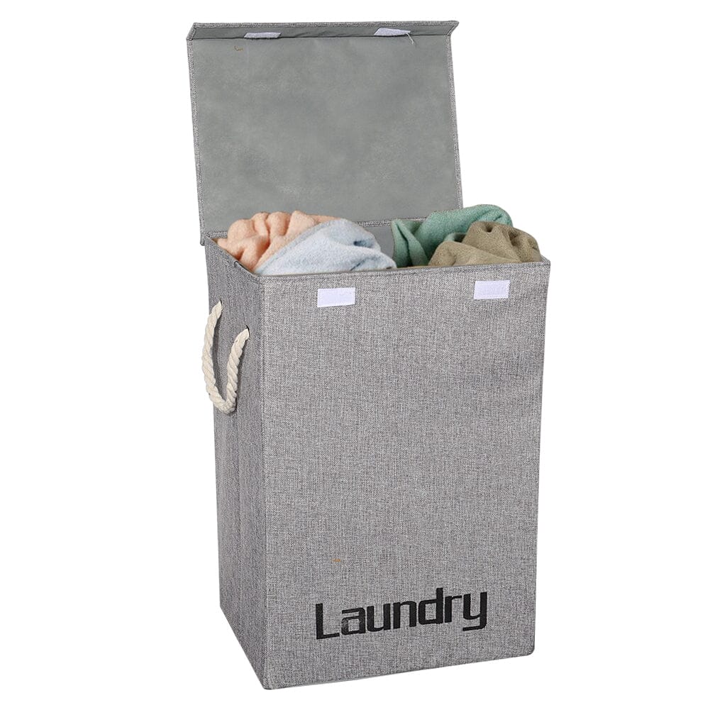 Grey Foldable Linen Laundry Baskets with Lid