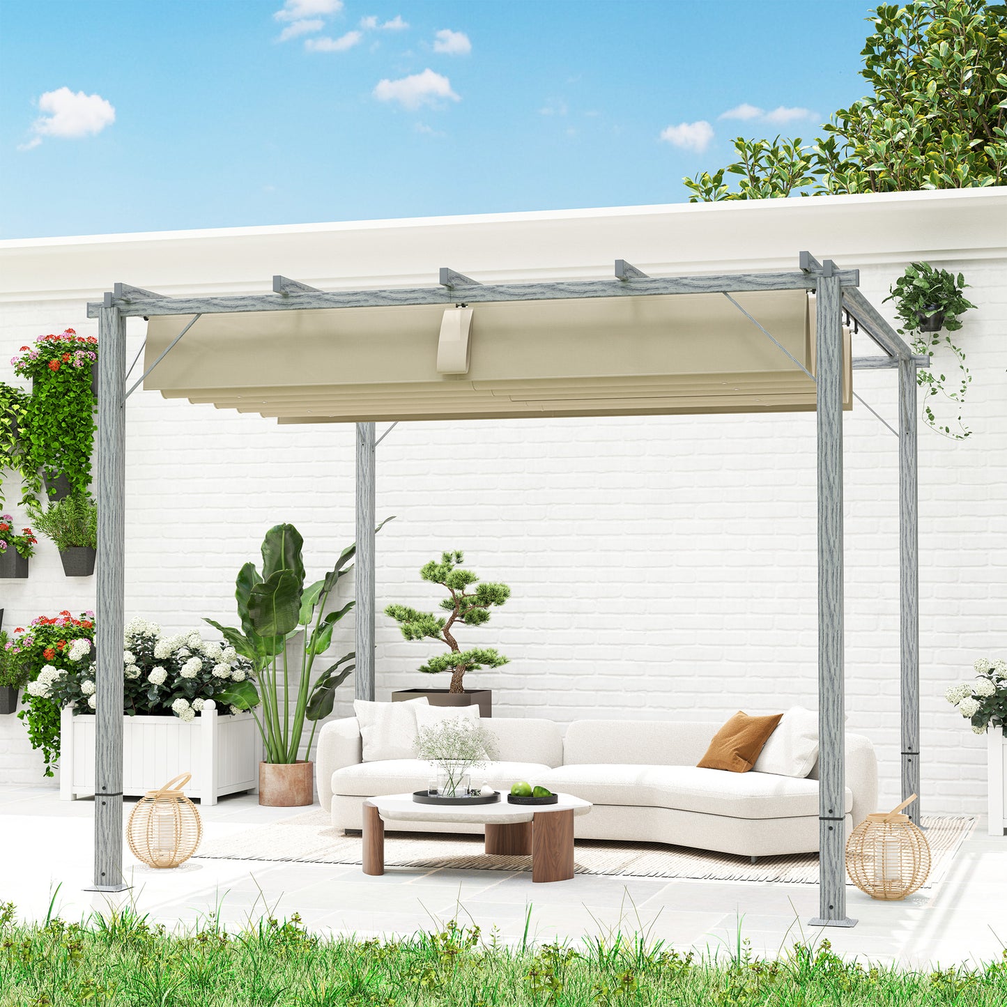 Outsunny 3 x 3 m Rozsuwana pergola dachowa - Szara