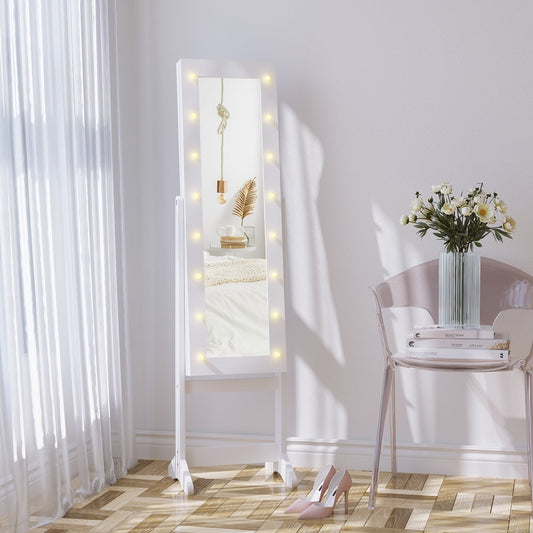 HOMCOM Free Standing LED Mirrored Jewelry Cabinet in White, image 2