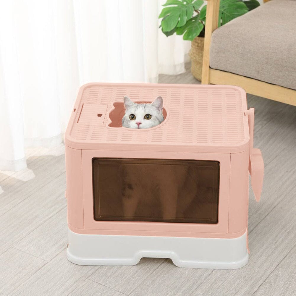 Enclosed Folding Plastic Cat Litter Box with Scoop