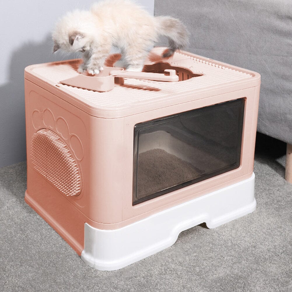 Enclosed Folding Plastic Cat Litter Box with Scoop