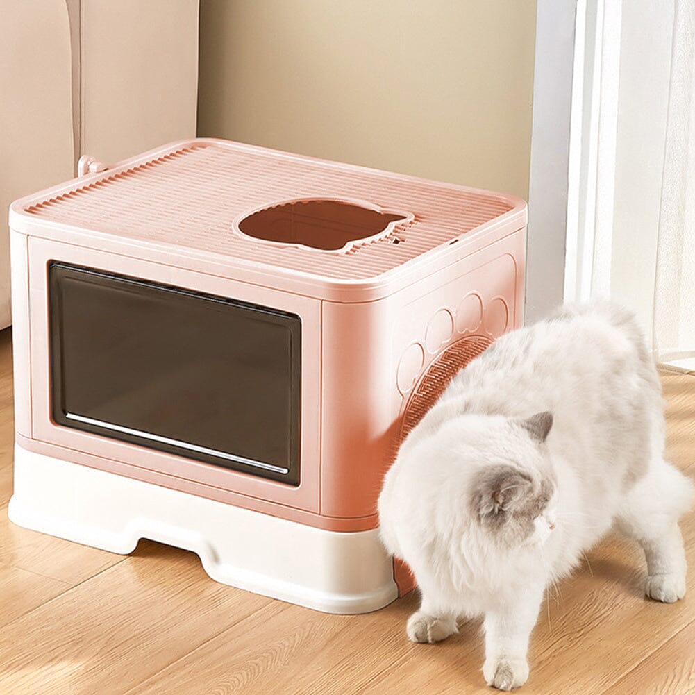 Enclosed Folding Plastic Cat Litter Box with Scoop