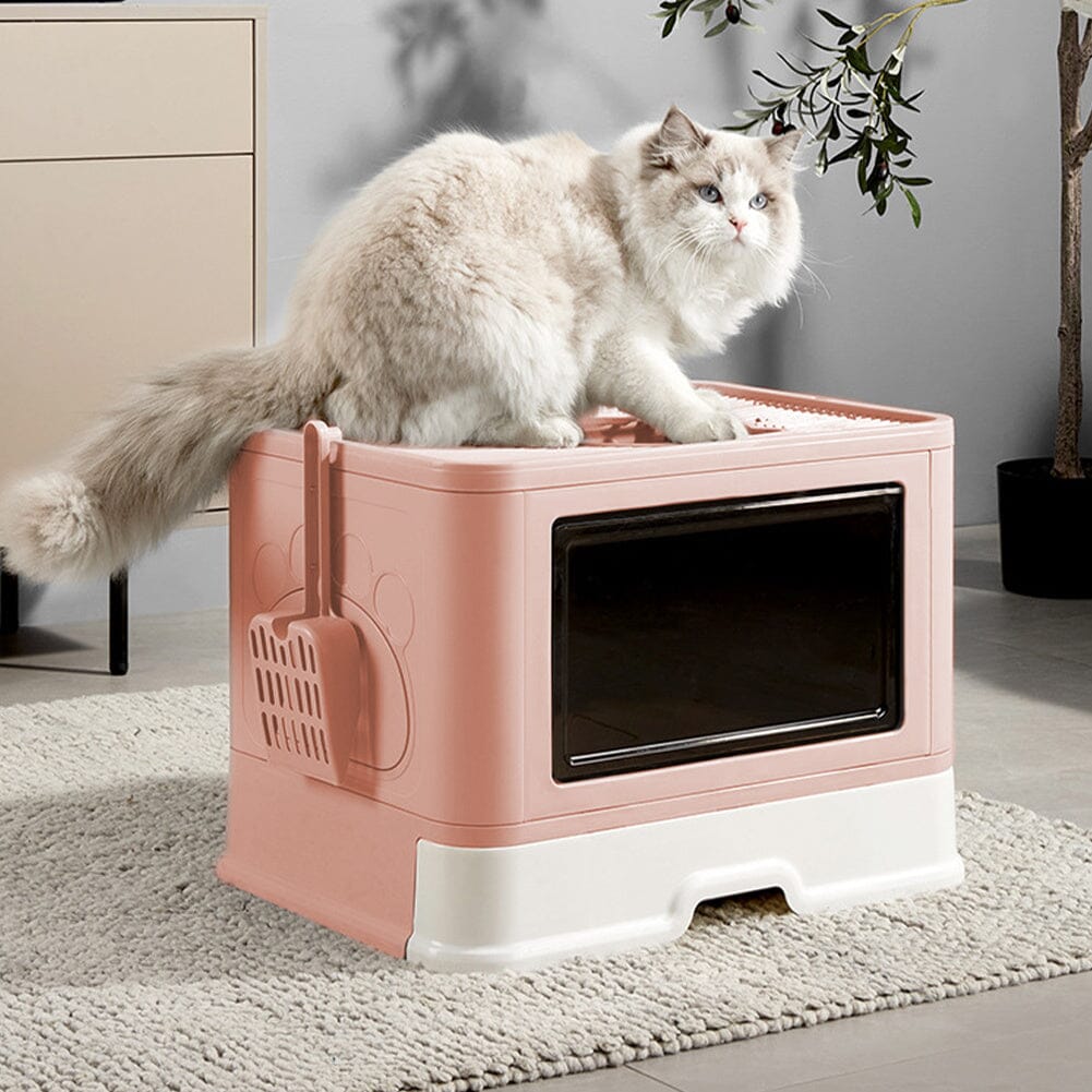 Enclosed Folding Plastic Cat Litter Box with Scoop