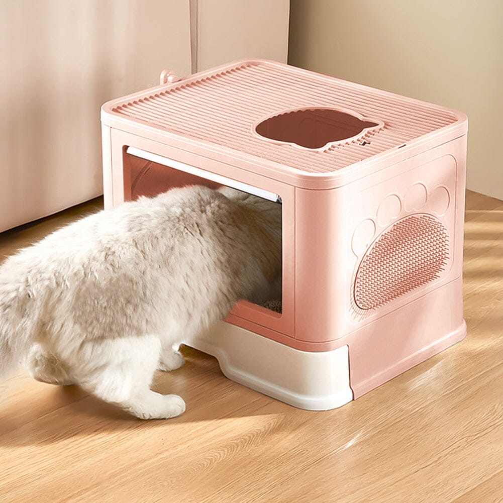 Enclosed Folding Plastic Cat Litter Box with Scoop