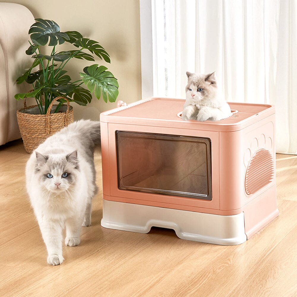 Enclosed Folding Plastic Cat Litter Box with Scoop