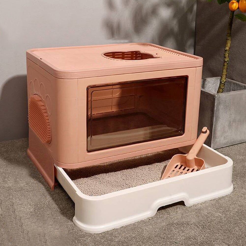 Enclosed Folding Plastic Cat Litter Box with Scoop