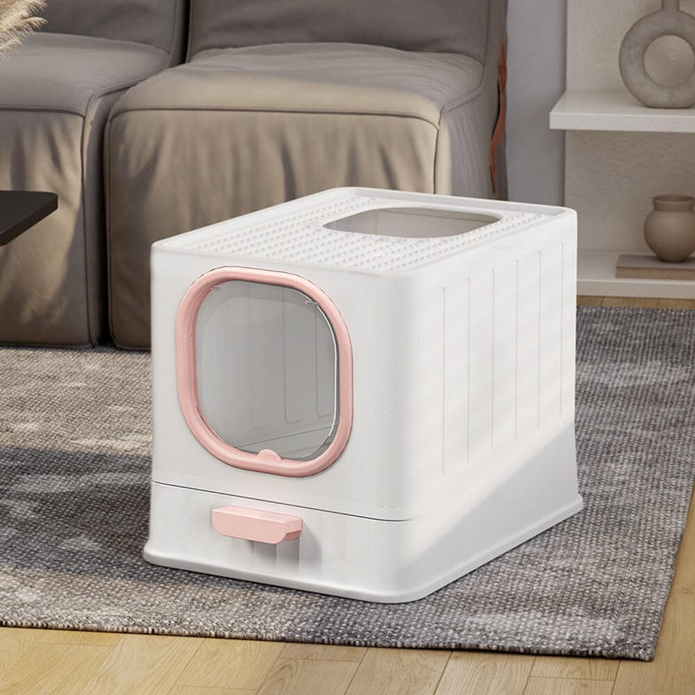 Enclosed Folding Cat Litter Box Toilet with Scoop