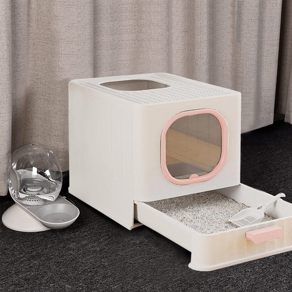 Enclosed Folding Cat Litter Box Toilet with Scoop