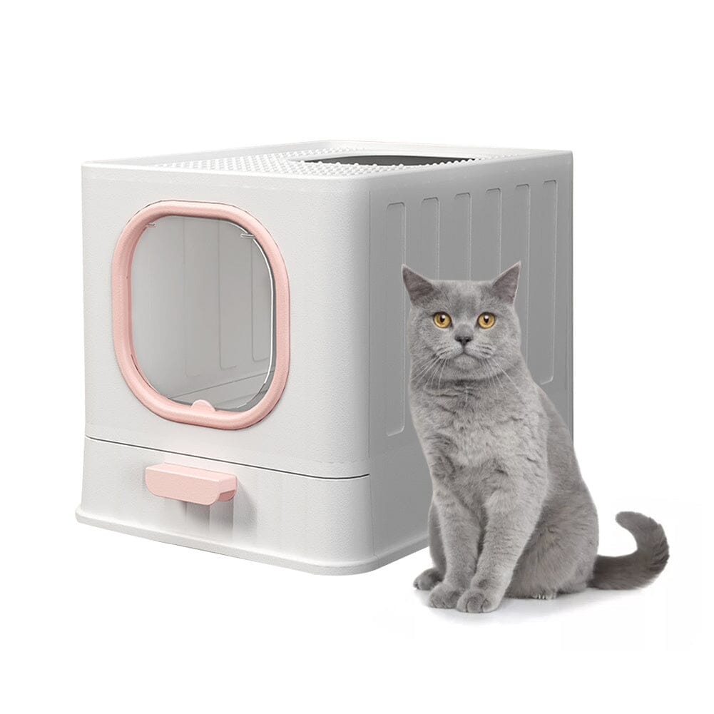 Enclosed Folding Cat Litter Box Toilet with Scoop