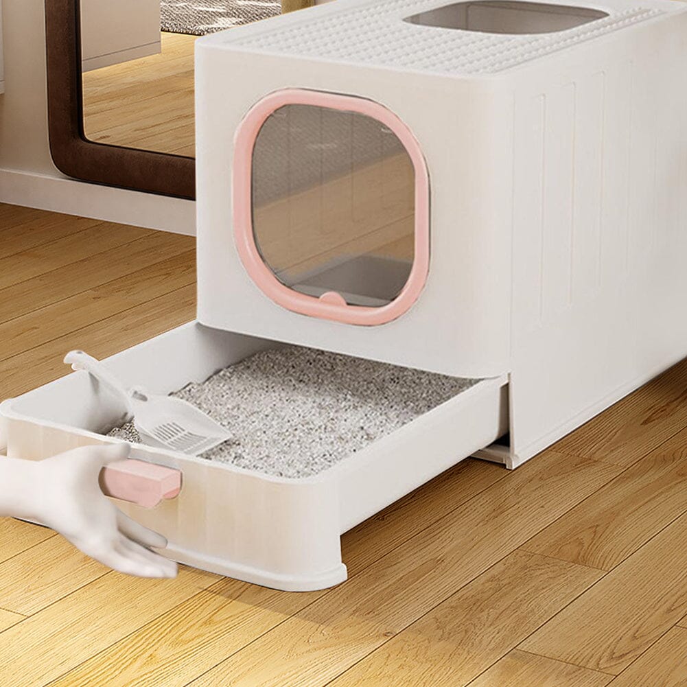 Enclosed Folding Cat Litter Box Toilet with Scoop