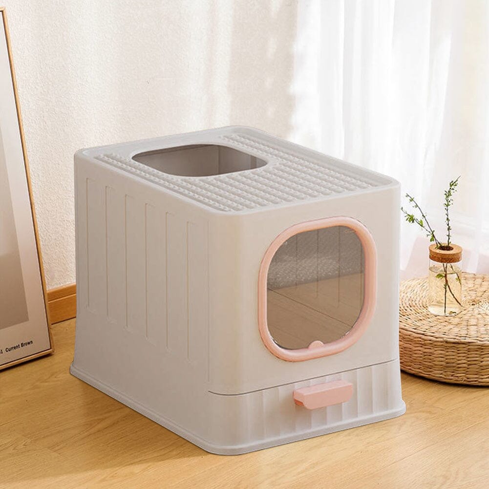 Enclosed Folding Cat Litter Box Toilet with Scoop