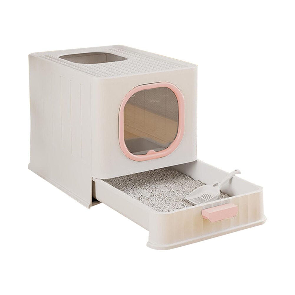 Enclosed Folding Cat Litter Box Toilet with Scoop