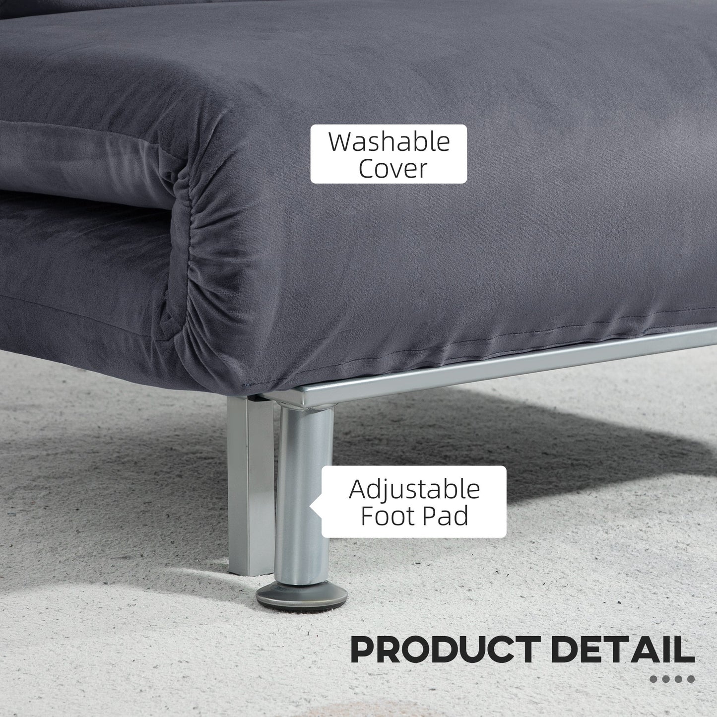 HOMCOM Single Velvet-Feel Sleeper Chair - Dark Grey