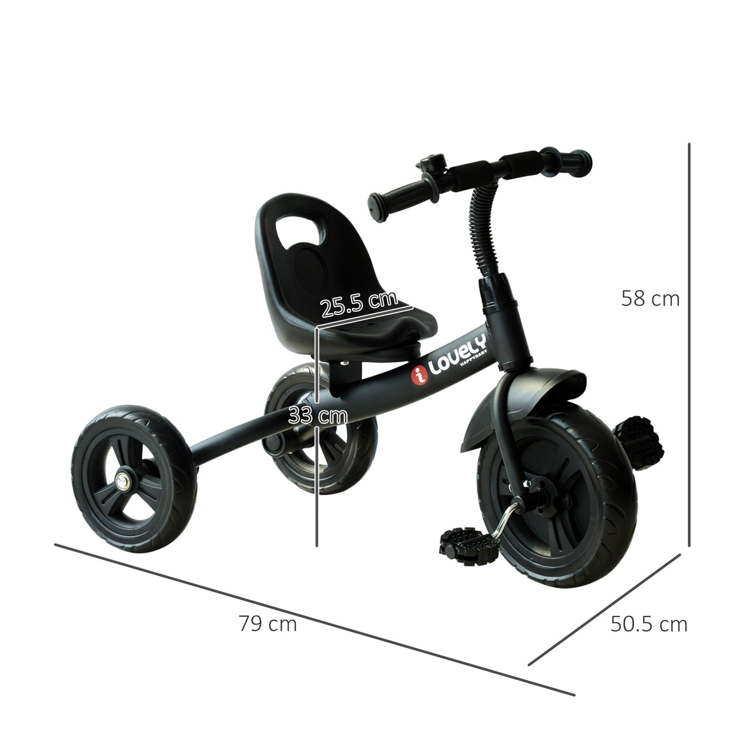 HOMCOM Kids Trike Toddler Tricycle Dziecięcy rower trójkołowy na 3 kółkach dla dzieci w wieku 1,5 - 4 lat, czarny