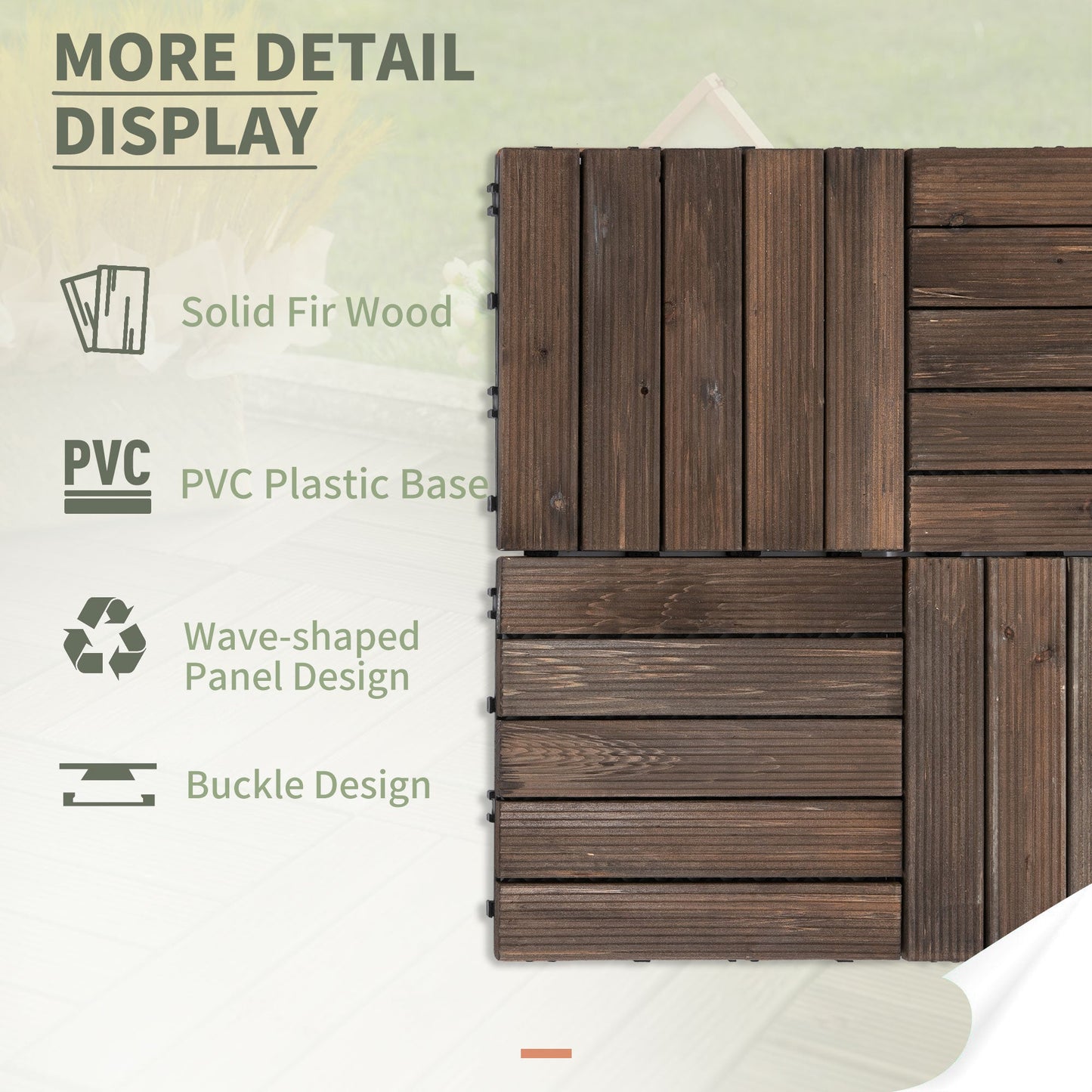 بلاط أرضيات متشابكة من الخشب الصلب من Outsunny، 27 قطعة، للفناء والشرفة وتراس السطح وحوض الاستحمام الساخن، أسود، (30 × 30 سم لكل قطعة)