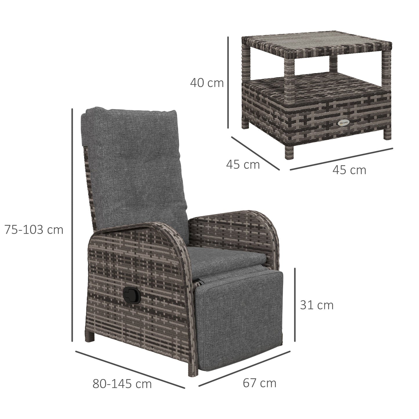 Outsunny 2 Seater Patio Rattan Wicker Chaise Lounge Sofa Set w/ Cushion for Patio Yard Porch