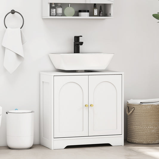 HOMCOM Under Sink Bathroom Cabinet with 2 Arch Doors in White, image 2