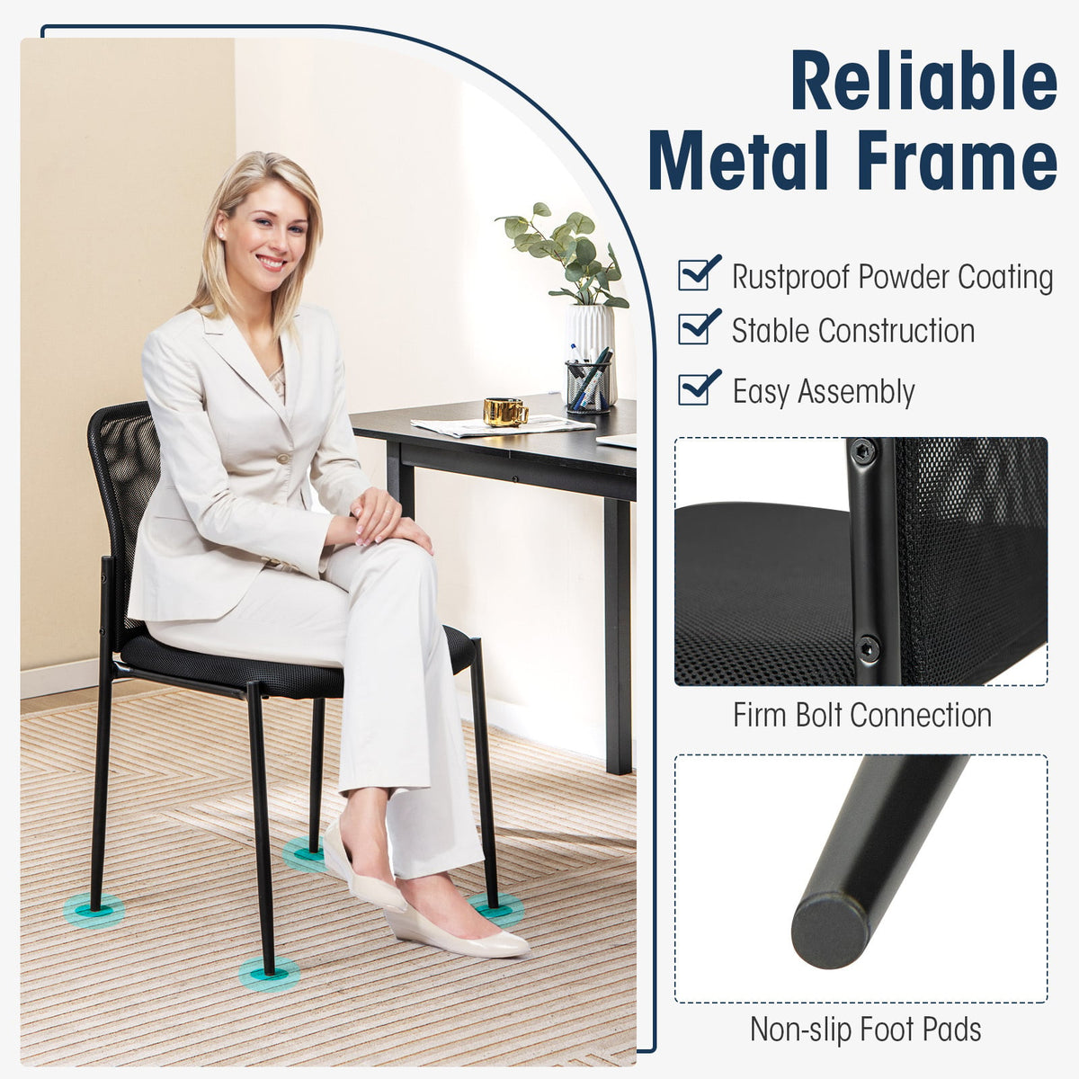 Waiting Room Chair Set of 4 with Ergonomic Mesh Backrest and Padded Seat-Black