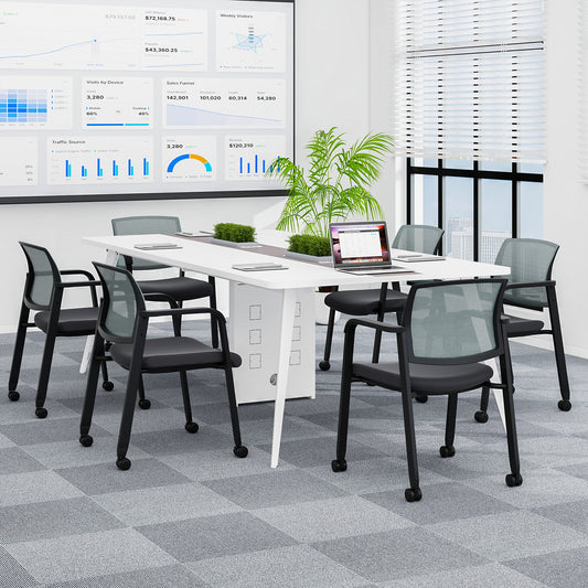 Waiting Room Chairs Set of 4 with Armrests and Wheels-Grey