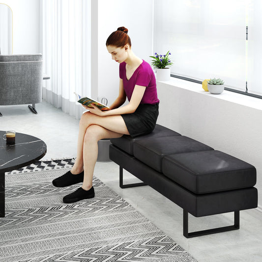 Waiting Room Bench Seating with 3 Seats and Metal Frame Leg-Black