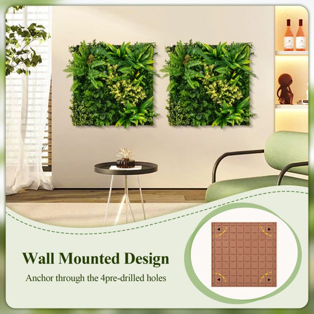 2 Pack Square Framed Artificial Foliage Wall Art for Balcony Home