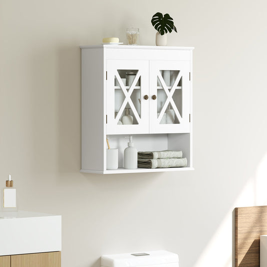 Wall Mounted Bathroom Cabinet with with 2 Acrylic Doors Medicine Cabinet-White