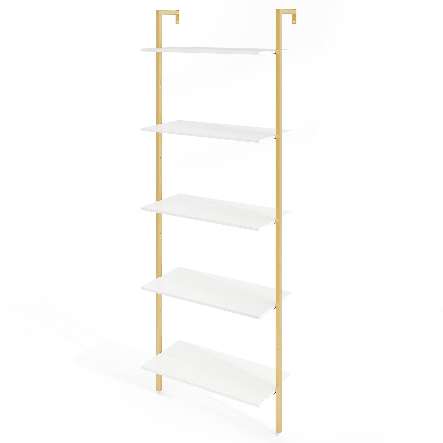 5-Tier Wall Mounted Bookcase with Metal Frame and Adjustable Foot Pads-White