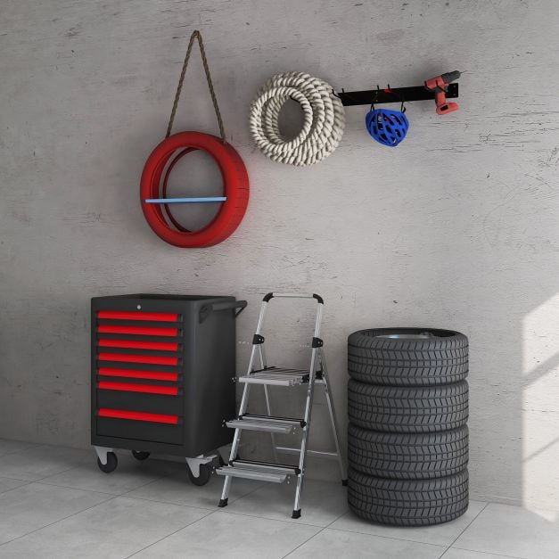 Device holder wall mount incl. 4 double hooks Garden tool holder 150 kg load capacity