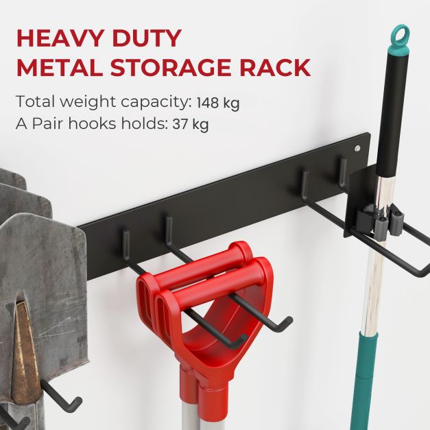 Device holder wall mount incl. 4 double hooks Garden tool holder 150 kg load capacity