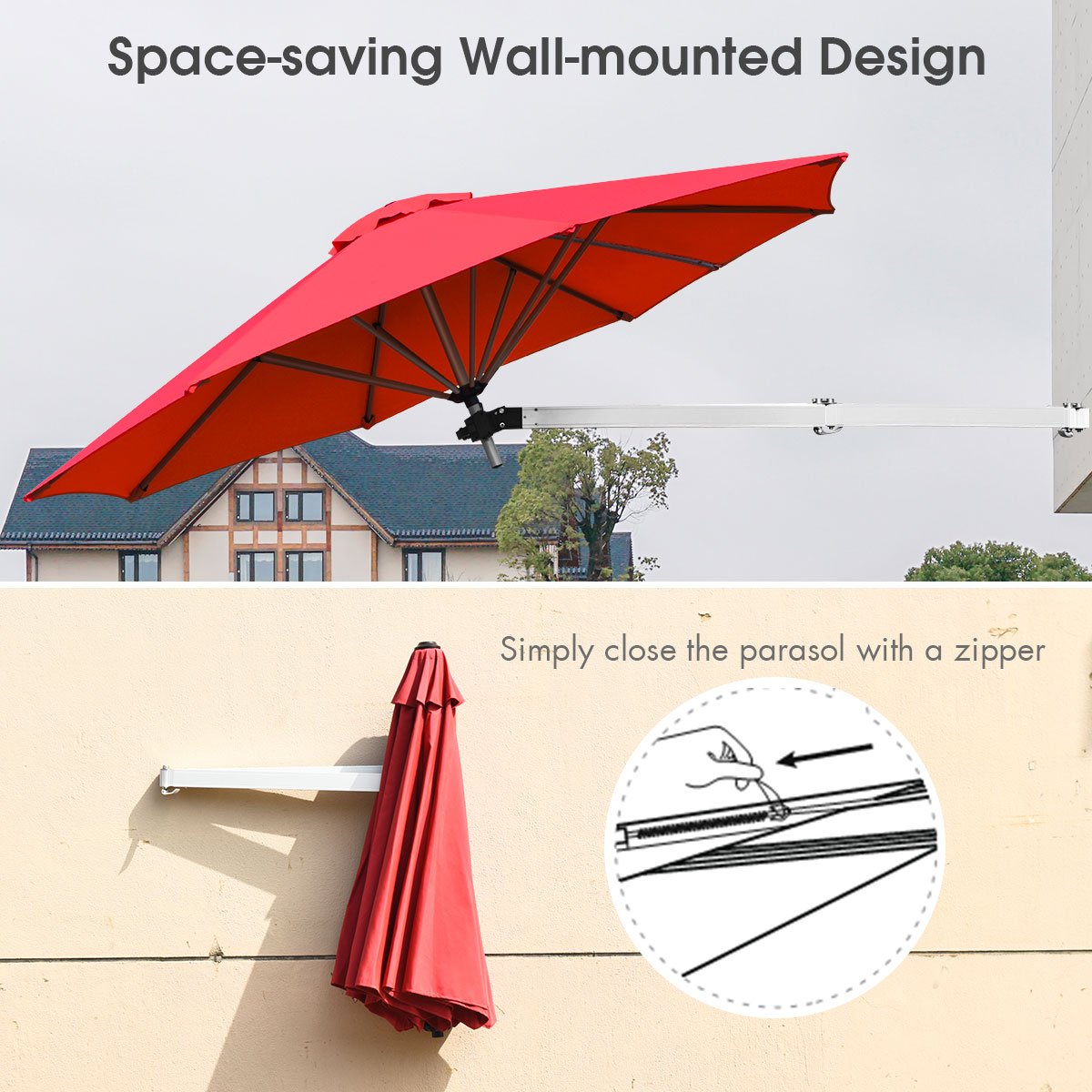 Outdoor Tilting Sunshade Umbrella with Large Shading Area-Burgundy