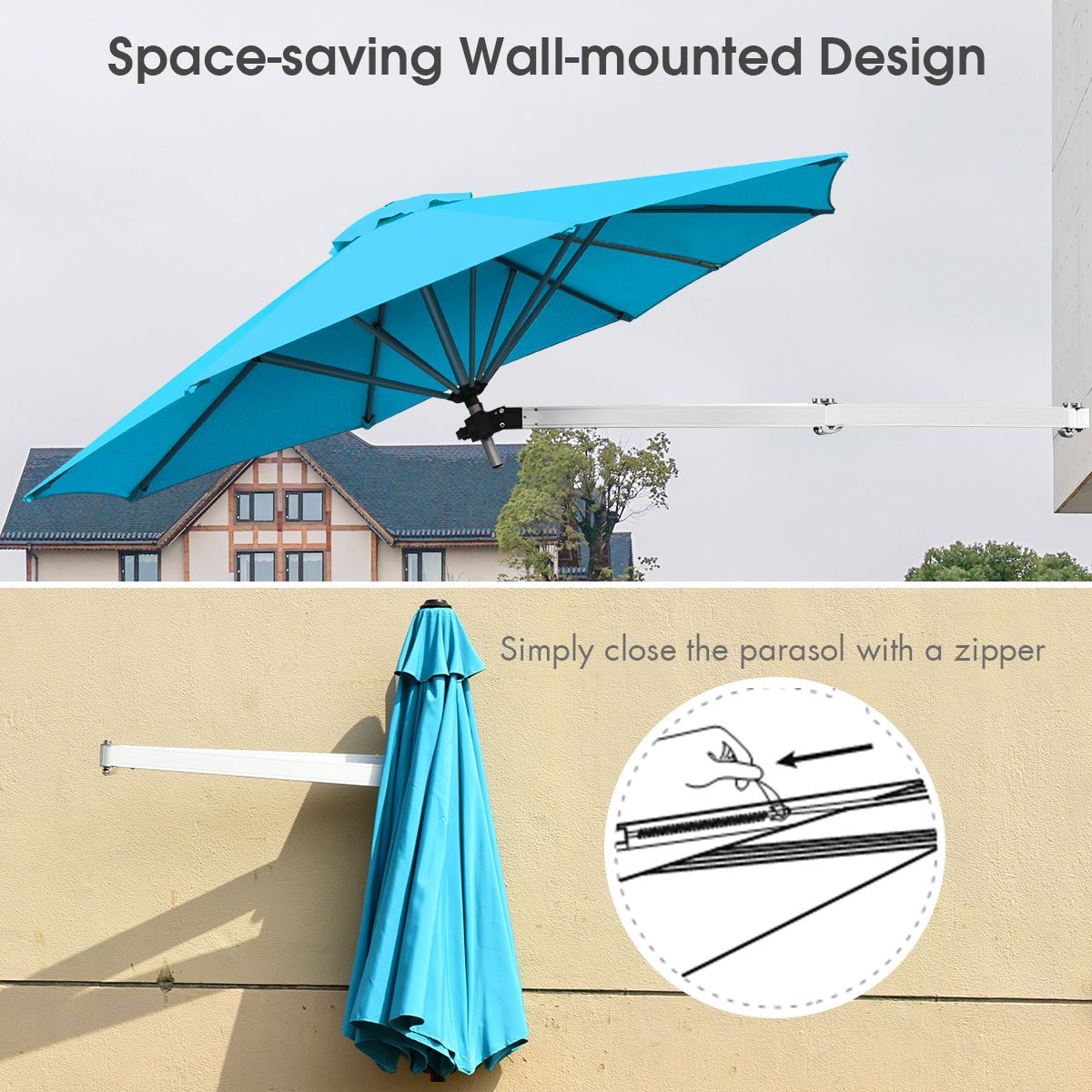 Outdoor Tilting Sunshade Umbrella with Large Shading Area-Turquoise