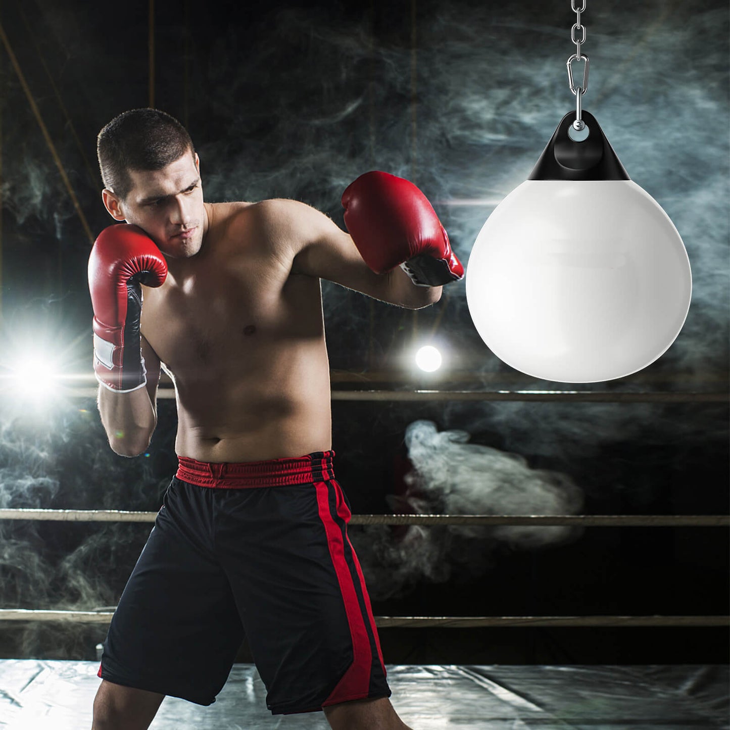 Water Punching Bag with Adjustable Metal Chain and Insurance Buckles-White