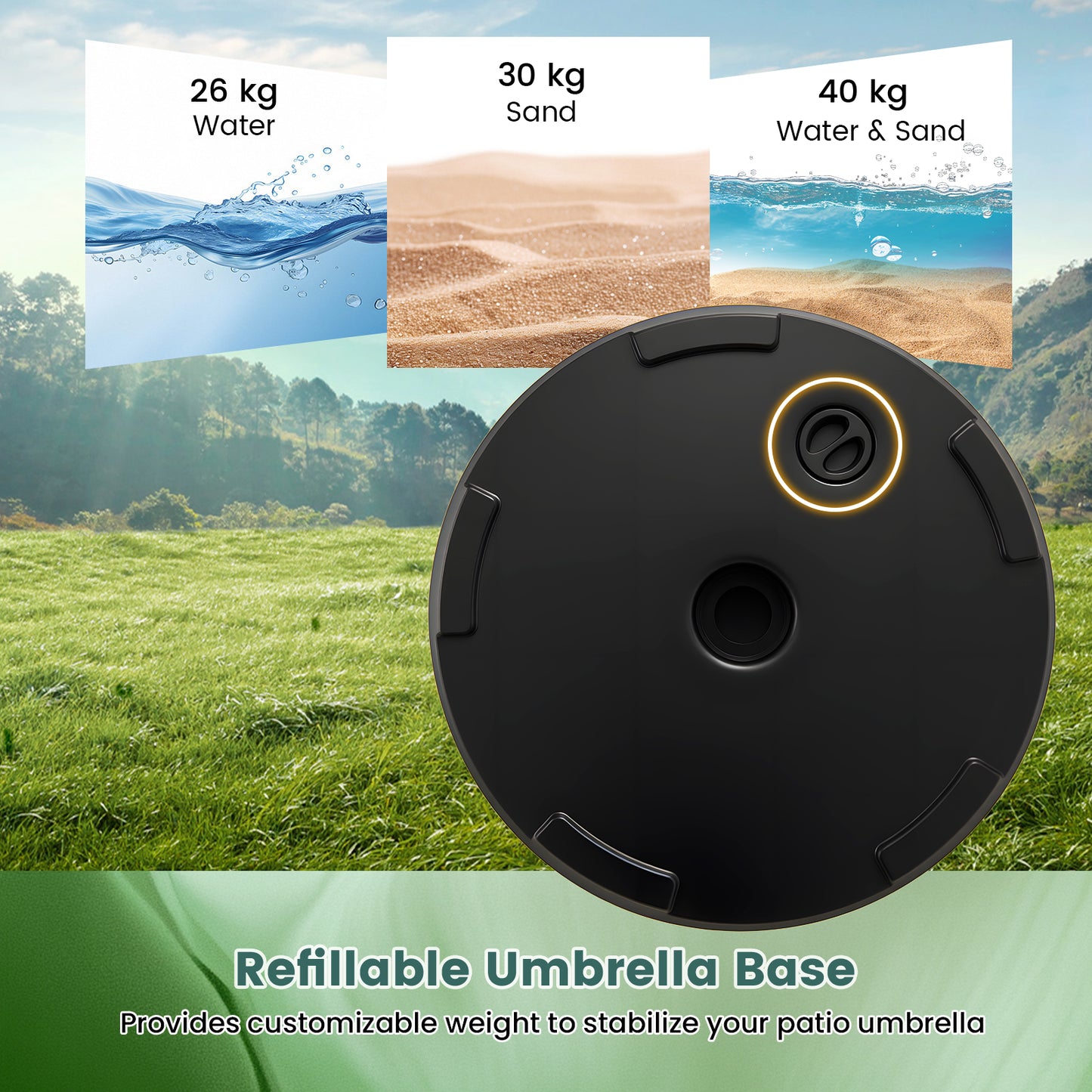 Weighted Patio Umbrella Base with 2 Adjustable Knobs for Garden-Black
