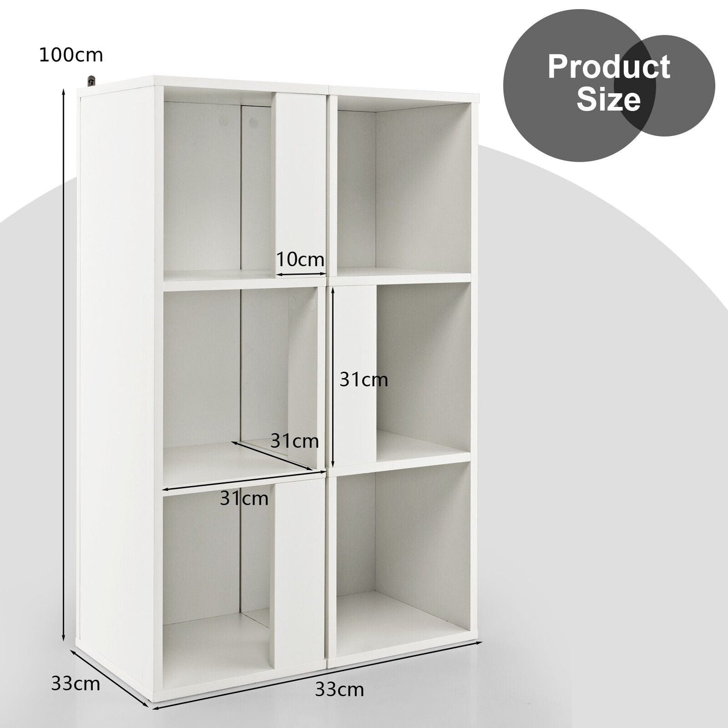 2 Pieces 3-Tier Wooden Storage Bookcase-White