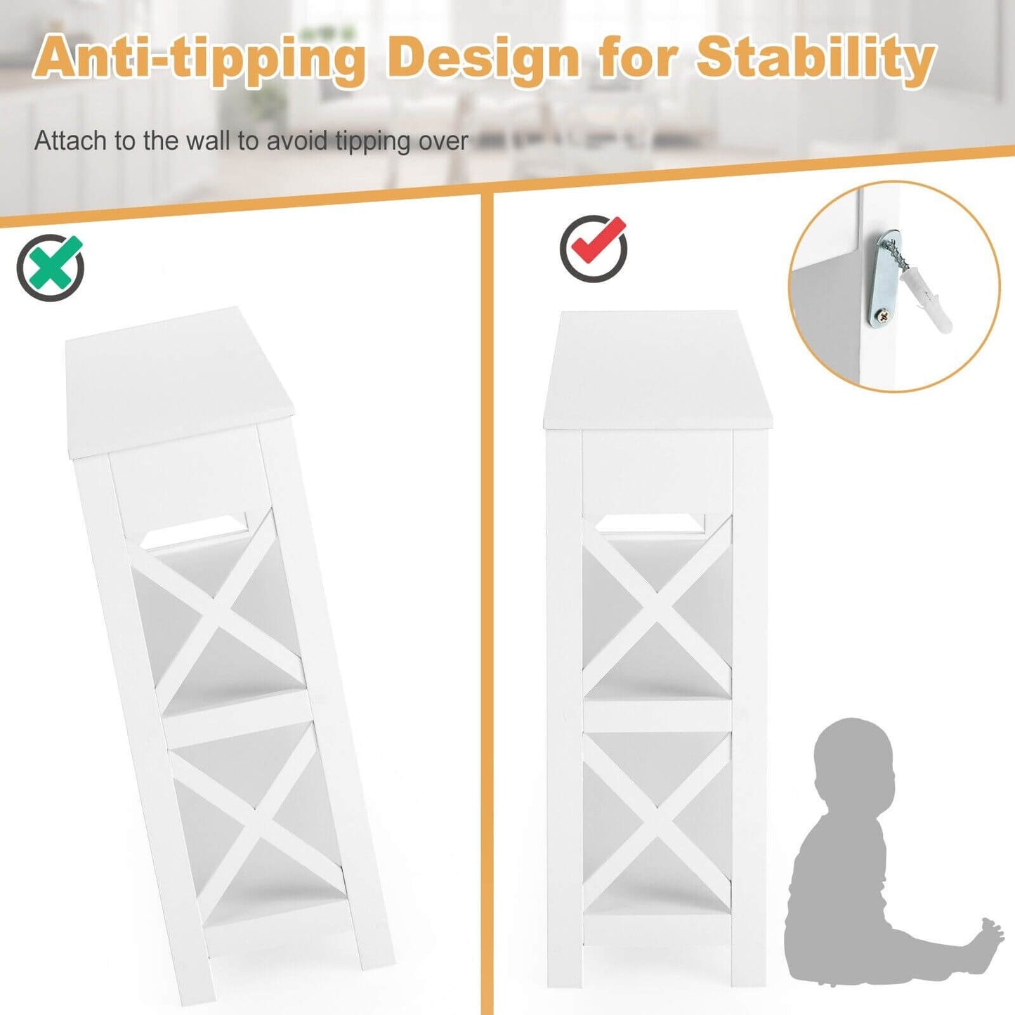 3-Tier Console Table with 1 Drawer and 2 Storage Shelves-White