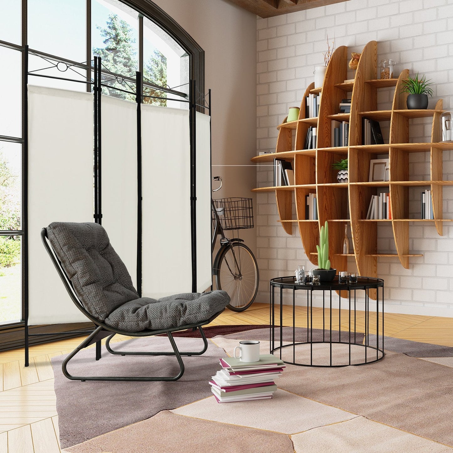 6 Feet 4-Panel Light Weight Room Divider with Polyester Cloth-White