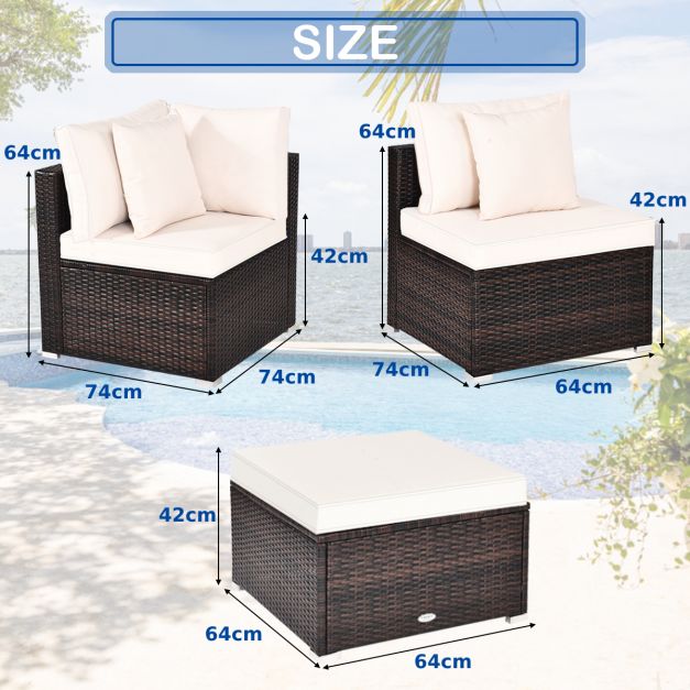4 Pcs Ottoman Garden Deck Patio Rattan Wicker Furniture Set Cushioned Sofa-White