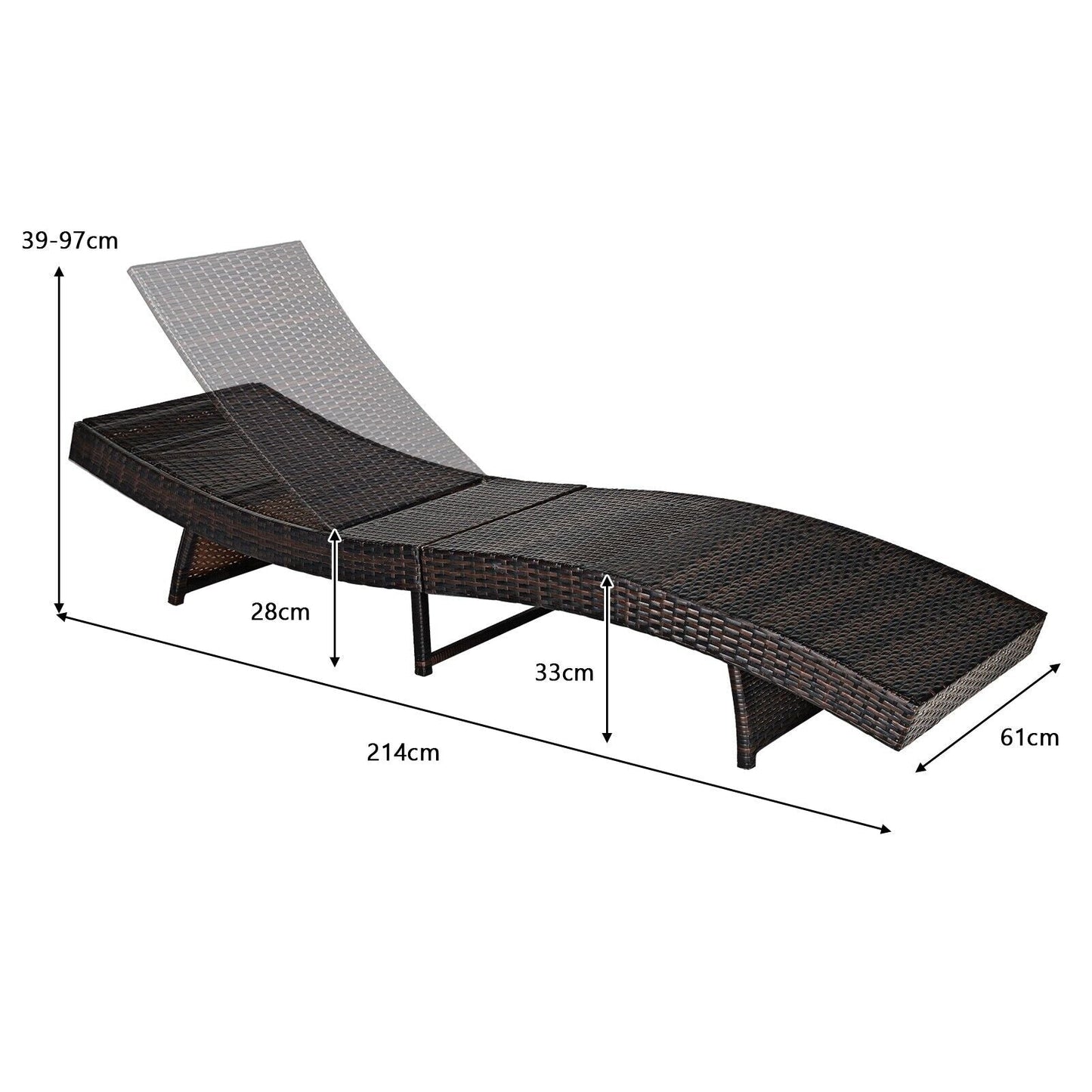 Outdoor Adjustable Folding Chaise Lounge with Removable Thick Cushion-White