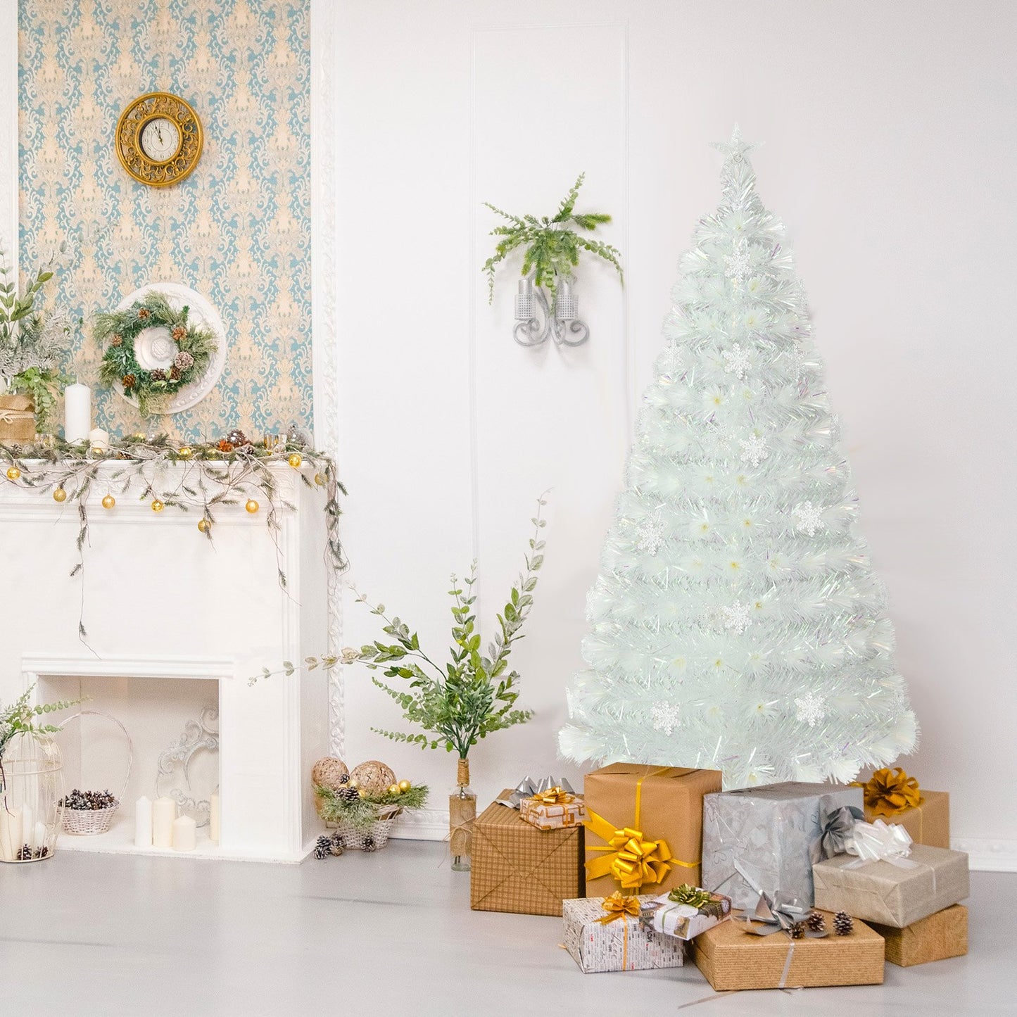 4/5/6 Feet Artificial Fiber Optic White Pre-lit Christmas Tree with Light-150 cm