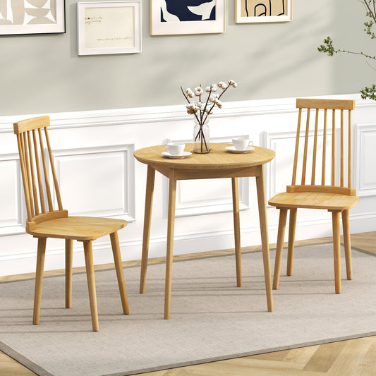 Windsor Dining Chairs Set of 2 with Natural Rubber Wood Legs and Non-slip Foot Pads-Natural