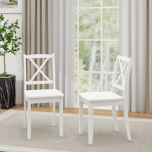 Wood Dining Chair Set of 2 with Rubber Wood Legs-White