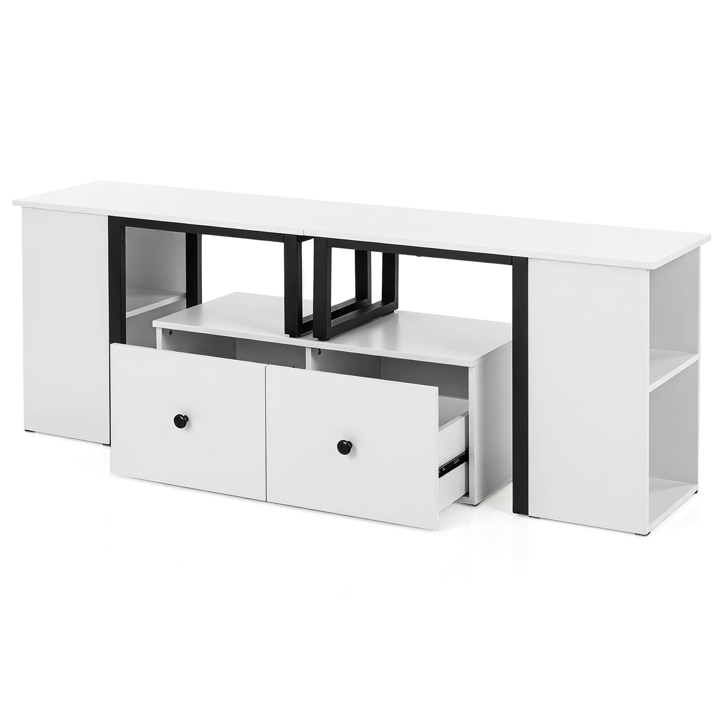 Wood TV Cabinet Lowboard TV Stand with 2 Large Drawers-White