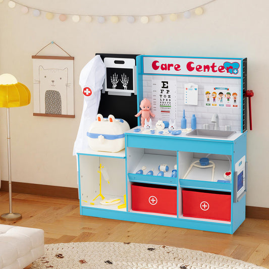 Wood Medical Center Toy Set with Examine Region and Height Measurer-Blue
