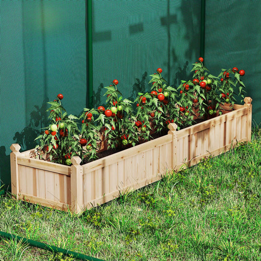 Wood Raised Garden Bed with Divider and Drainage System-Natural
