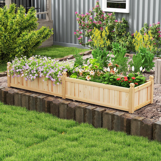Wood Raised Garden Bed with Divider and Drainage System-Natural