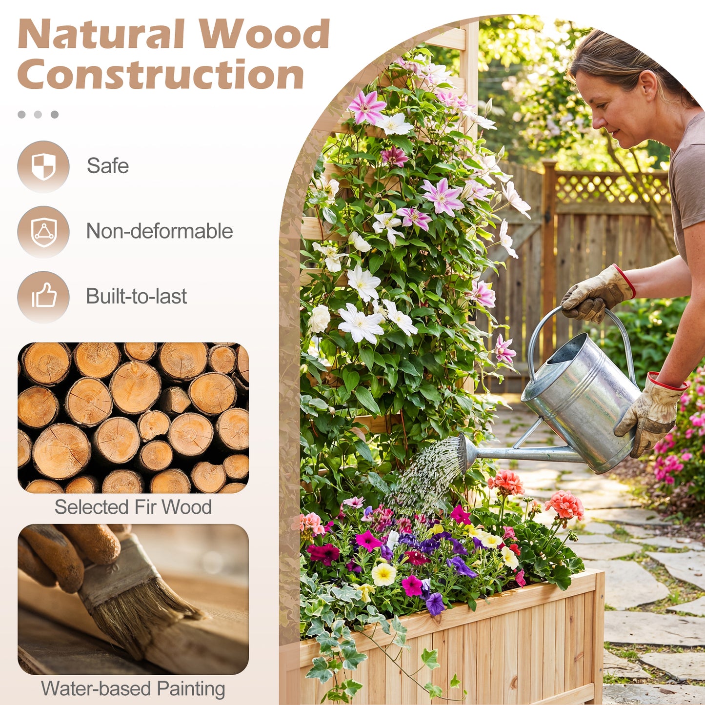 Wooden Raised Garden Bed 150 cm Tall Elevated Planter Box with Vertical Trellis-Natural